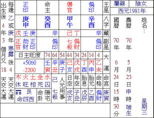 Sample Four Pillar (Bazi) Chart 